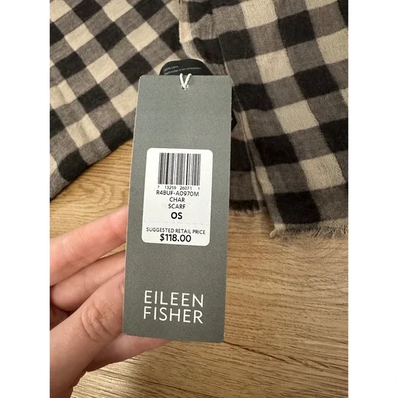 Eileen Fisher brown checkered scarf NWT - Picture 2 of 3